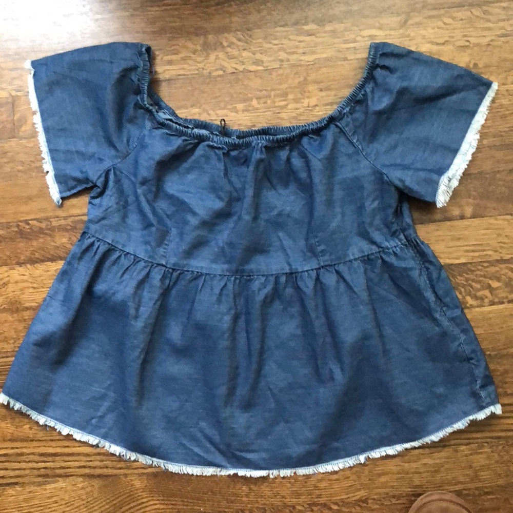 Chambray Peplum Top - Picture 3 of 3